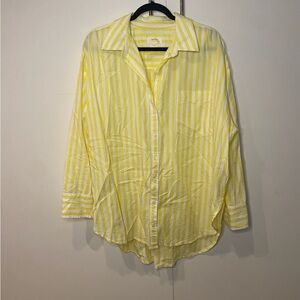 Anthropologie Maeve Lemon and White Striped poplin Shirt